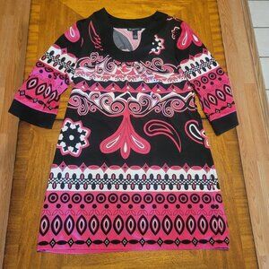 INC International Concepts Pink & Black Printed Shift Dress